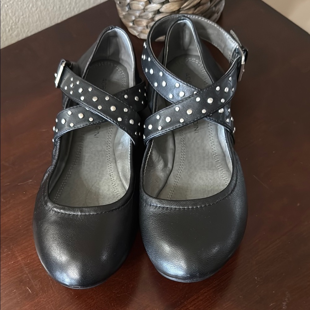 Adrienne Vittadini Black Mary Jane Shoes with Silver Studs